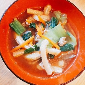 簡単！豚挽き肉と油揚と野菜のスープ